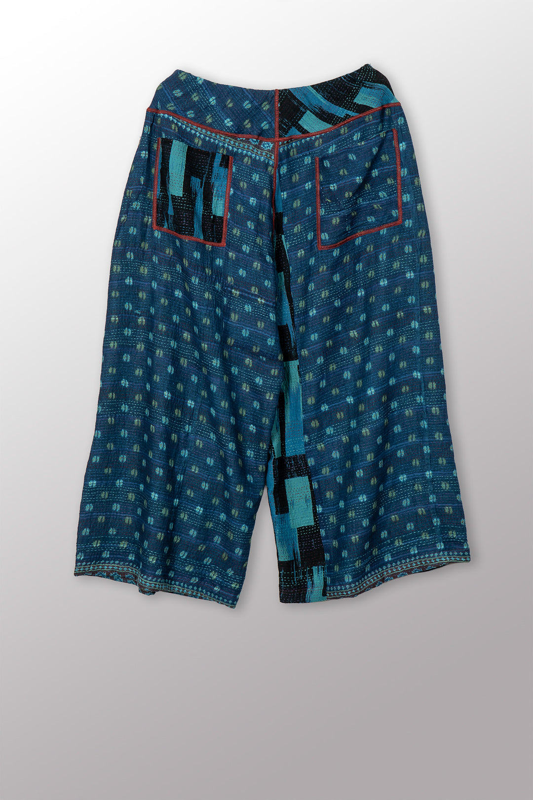 VINTAGE COTTON & NEW VOILE KANTHA MID RISE WIDE LEG PANTS - cn2665-0004m -