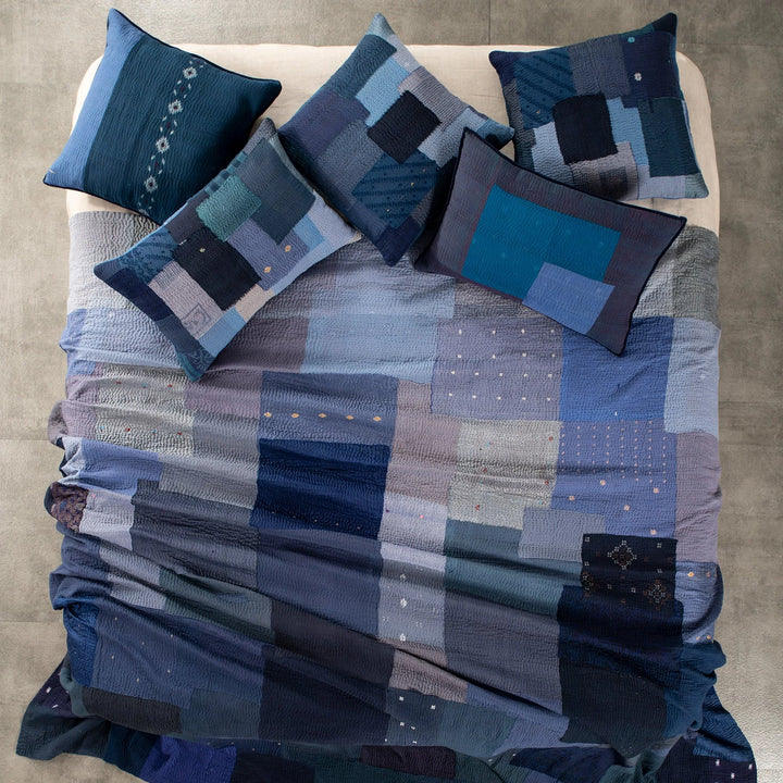 Landscape Fray Patch Vintage Kantha Quilts -Navy