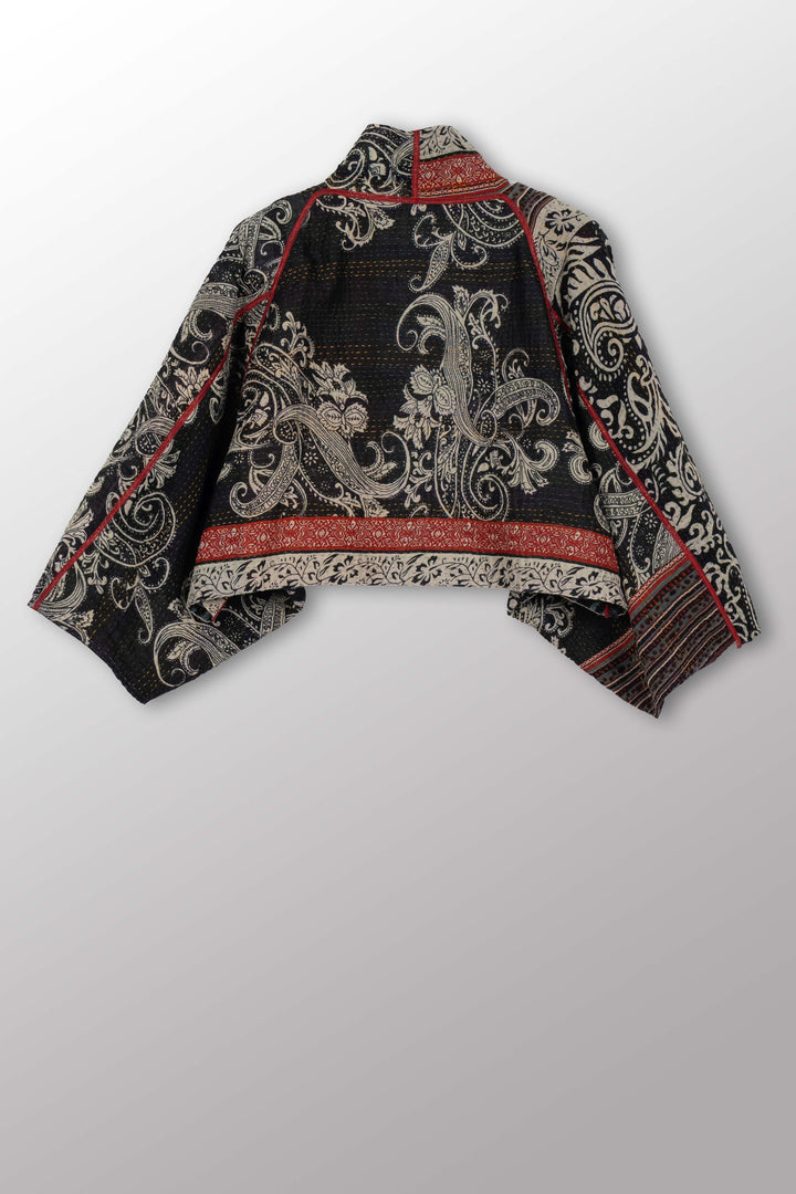 DOT & PAISLEY KANTHA PUFF SLV. SHRUG - dp4062-nvy -