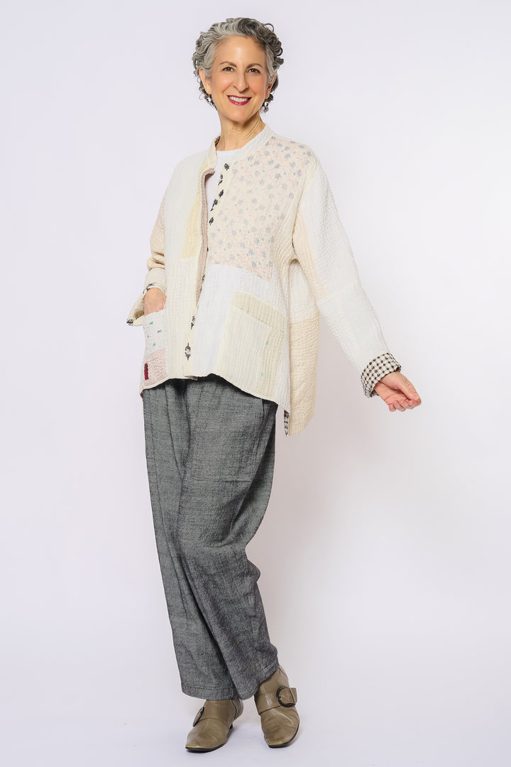 BBK PATCH KANTHA KAFTAN JACKET SHORT - bl-bbp4088-ivy -