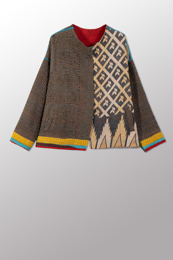 VINTAGE COTTON KANTHA CREW NECK SHORT JKT - cv4053-0067a -