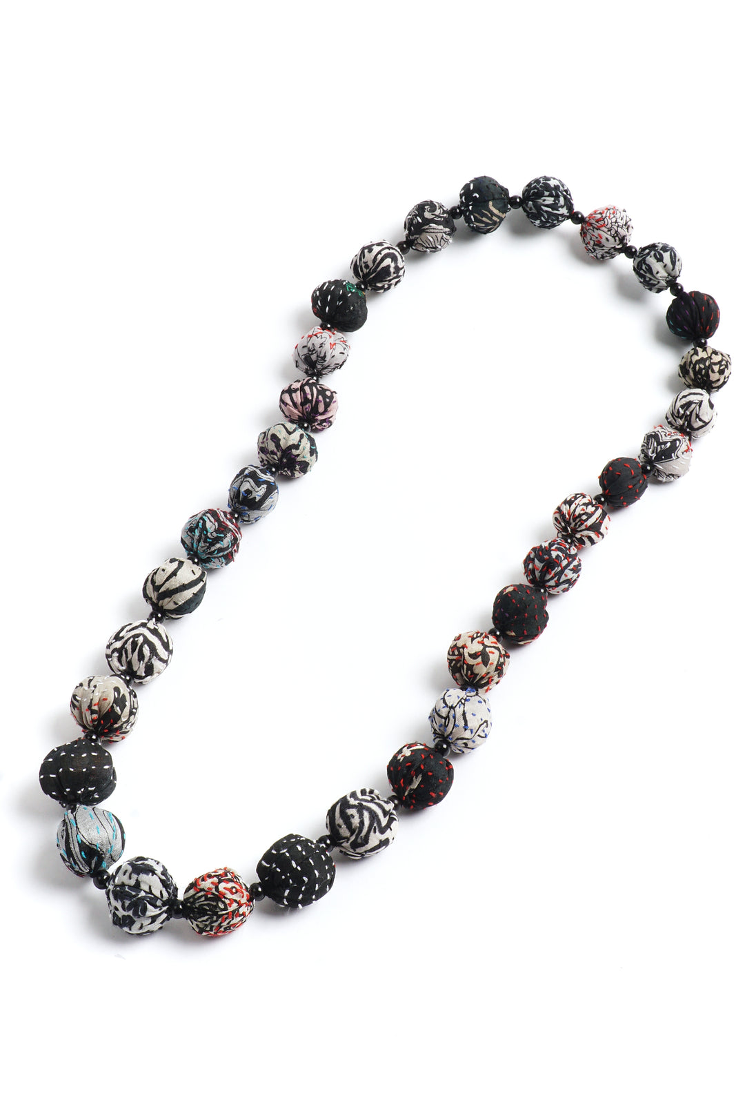 VINTAGE SILK KANTHA SMALL NUTS MEDIUM NECKLACE - sv2705-blk -