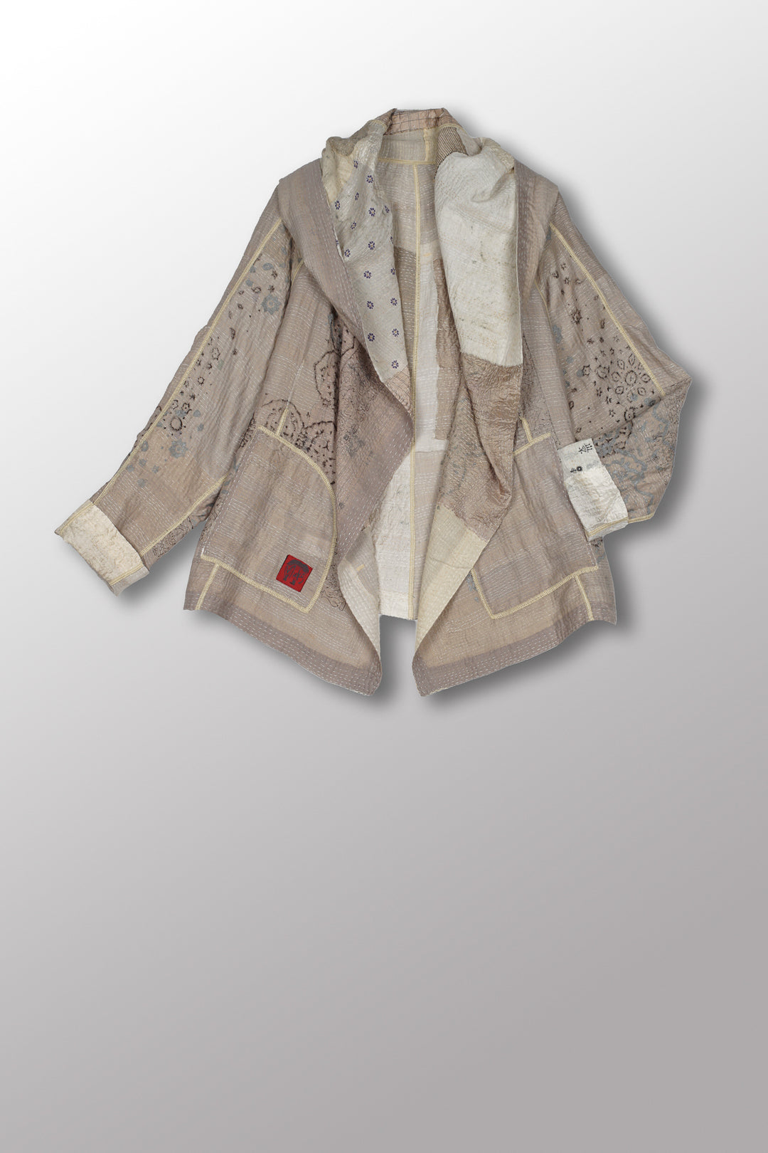 MOSAIC FRAY PATCH KANTHA HOODED JACKET - zb2042-ivy -