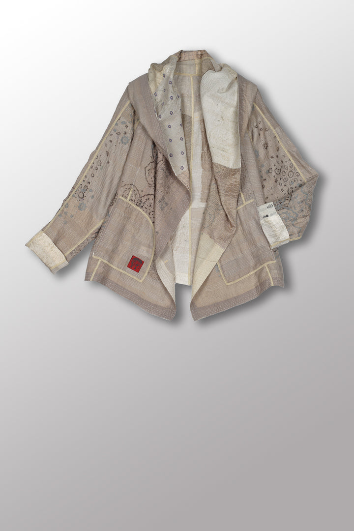 MOSAIC FRAY PATCH KANTHA HOODED JACKET - zb2042-ivy -