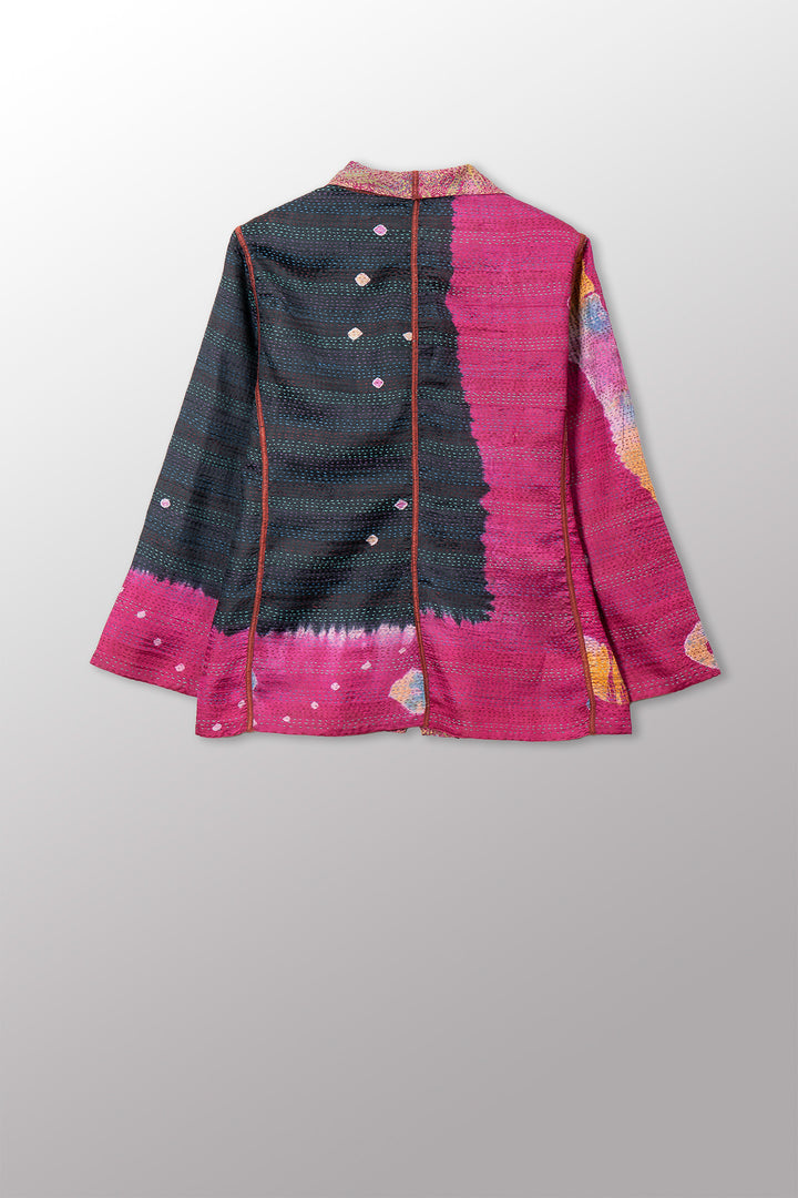 VINTAGE SILK GEORGETTE KANTHA SHORT JACKET - sg2007-0006m -