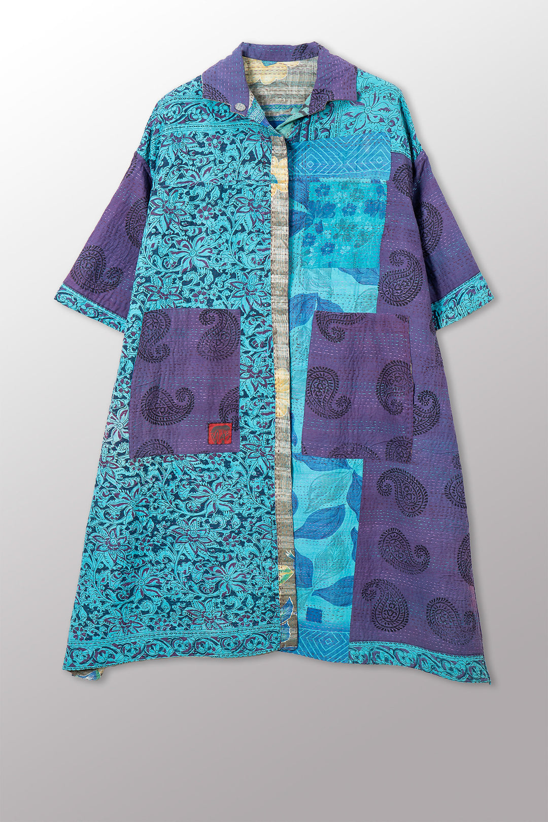 COTTON OVERDYE KANTHA 3/4 SLV. SHIRT DRESS - ov2459-cblu001m -