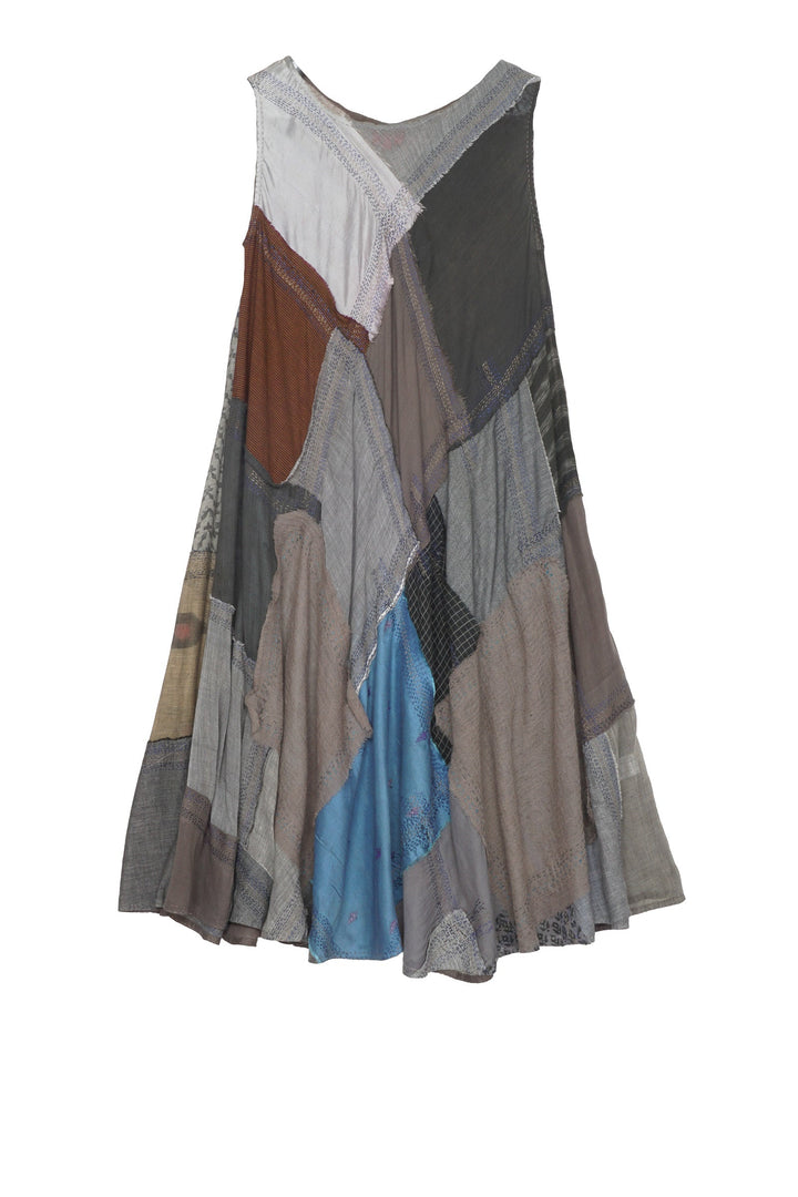 MOSAIC TILE PATCH KANTHA FULL CIRCULAR DRESS CITY - mt1421-gry -
