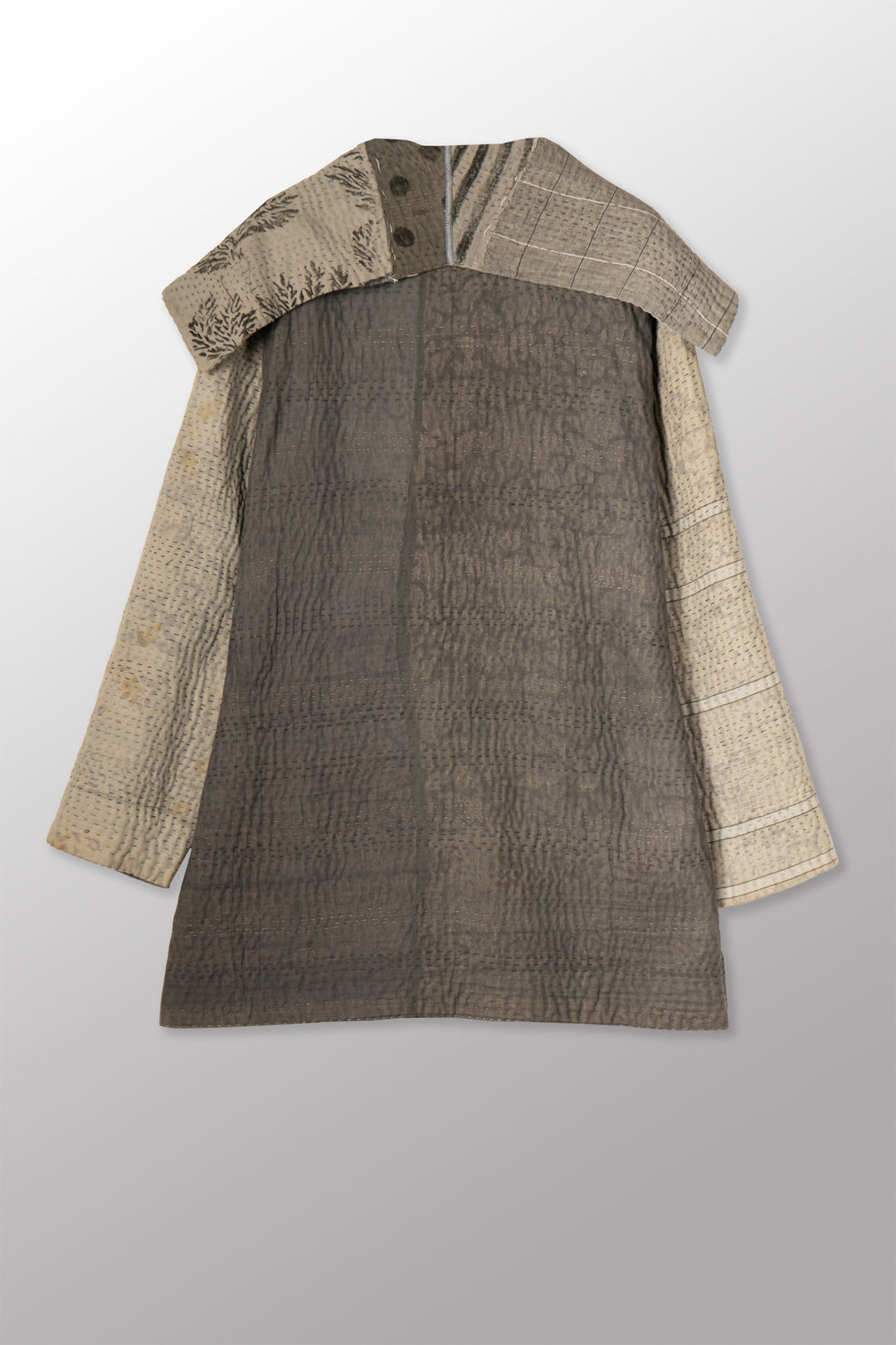 FRAYED PATCH KANTHA WITH STAMP POCKET JKT - sp-fi4002-gry -