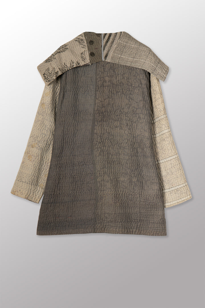 FRAYED PATCH KANTHA WITH STAMP POCKET JKT - sp-fi4002-gry -