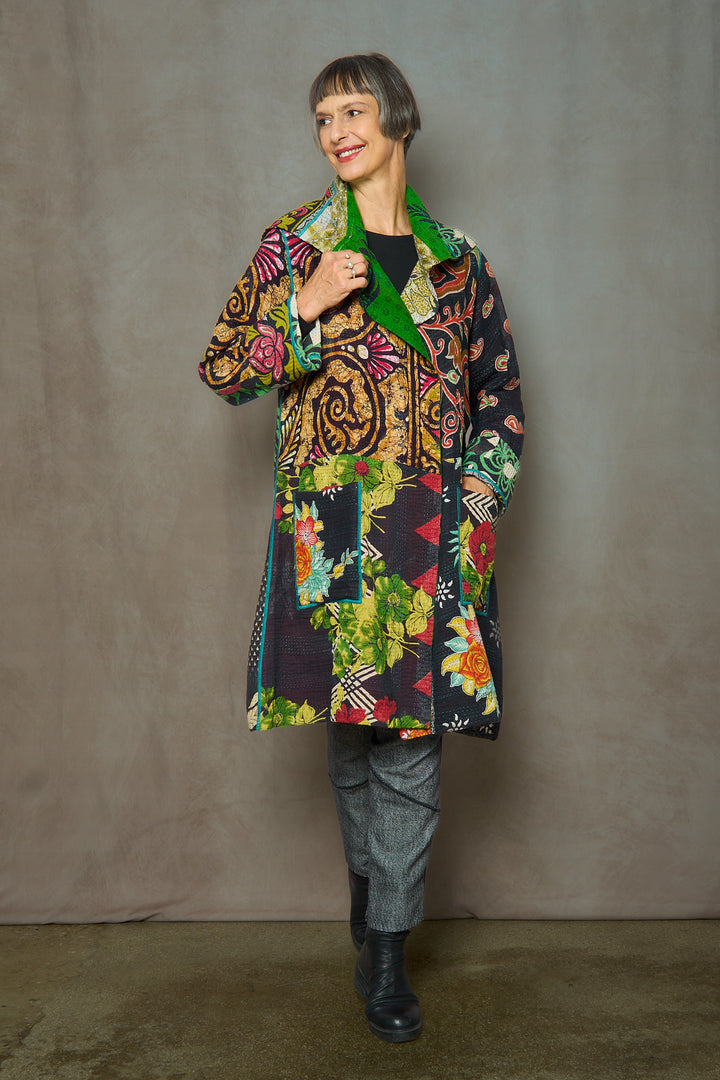 PUZZLE KANTHA POCKET MEDIUM COAT - pz4316-grn -
