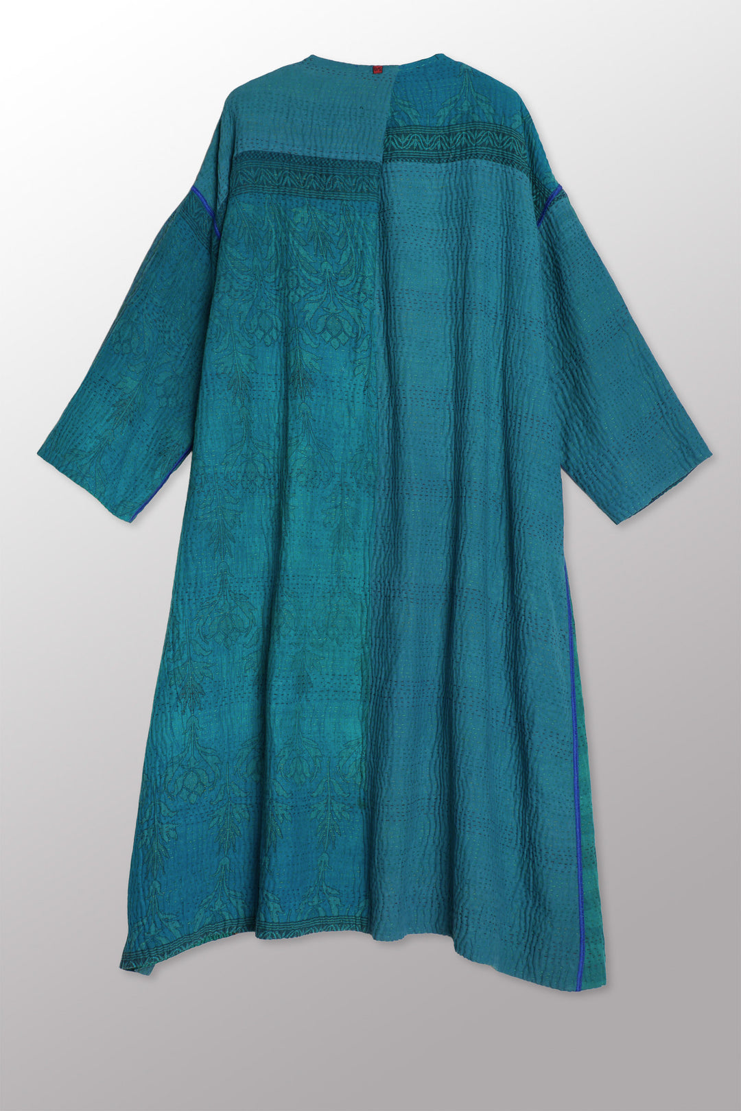 COTTON SILK SW PATCH KANTHA LONG DUSTER - ws4328-tel -