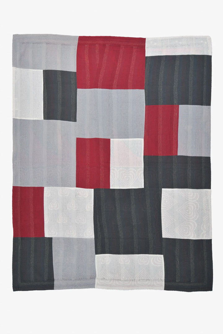 Monotone Ikat Handmade Vintage Kantha Quilts & Bed Cover -Red