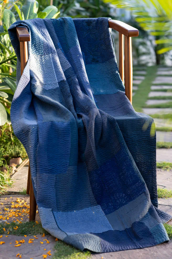 Landscape Fray Patch Vintage Kantha Quilts -Navy