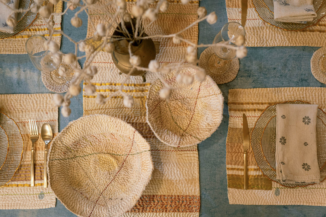 New Dawn Jewel Striped Table Runner -Ivory