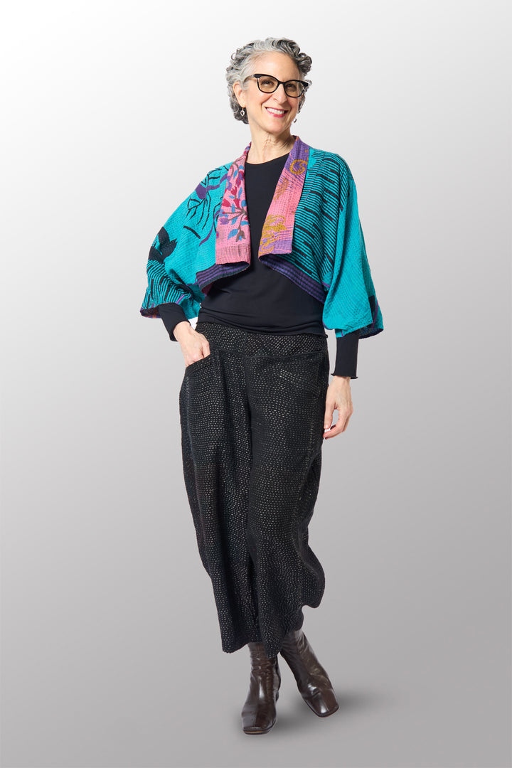 COTTON OVERDYE KANTHA PUFF SLV. SHRUG - ov2062-ctel001a -