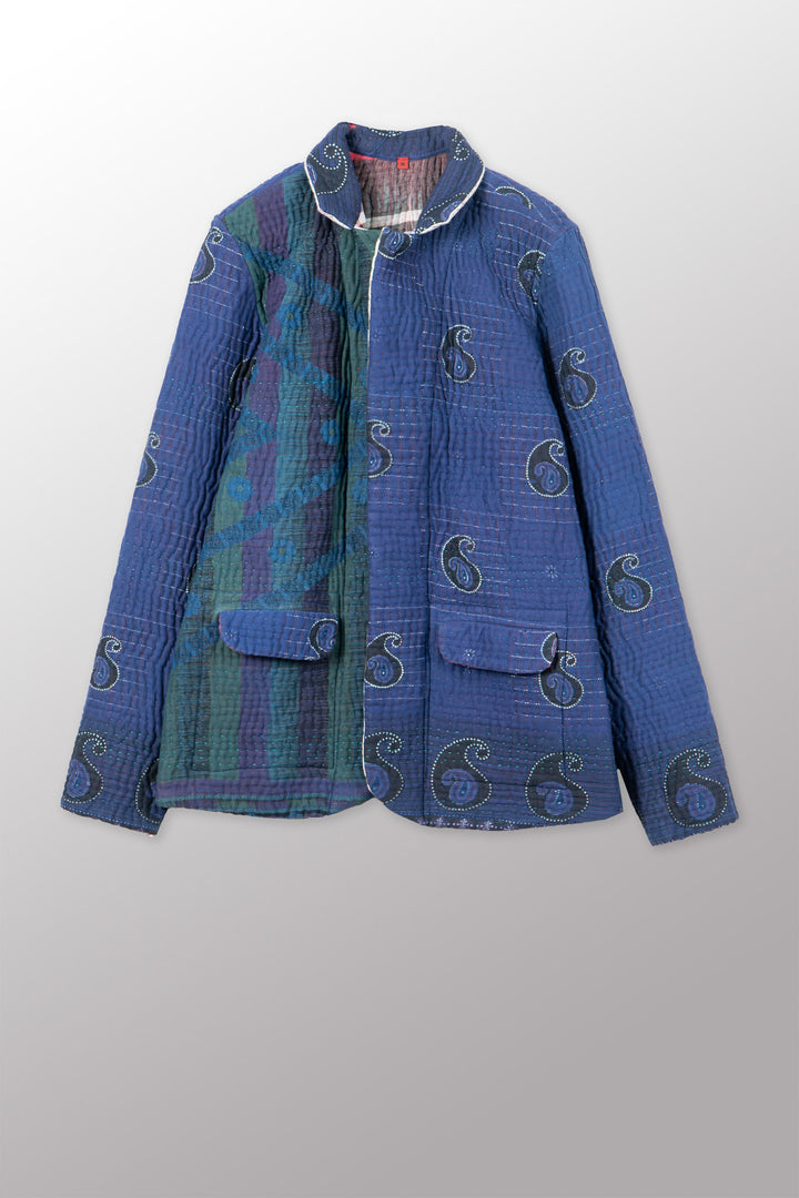 QUILTED OVERDYE COTTON KANTHA SIMPLE MEN'S JACKET - oq5072-cblu001m -