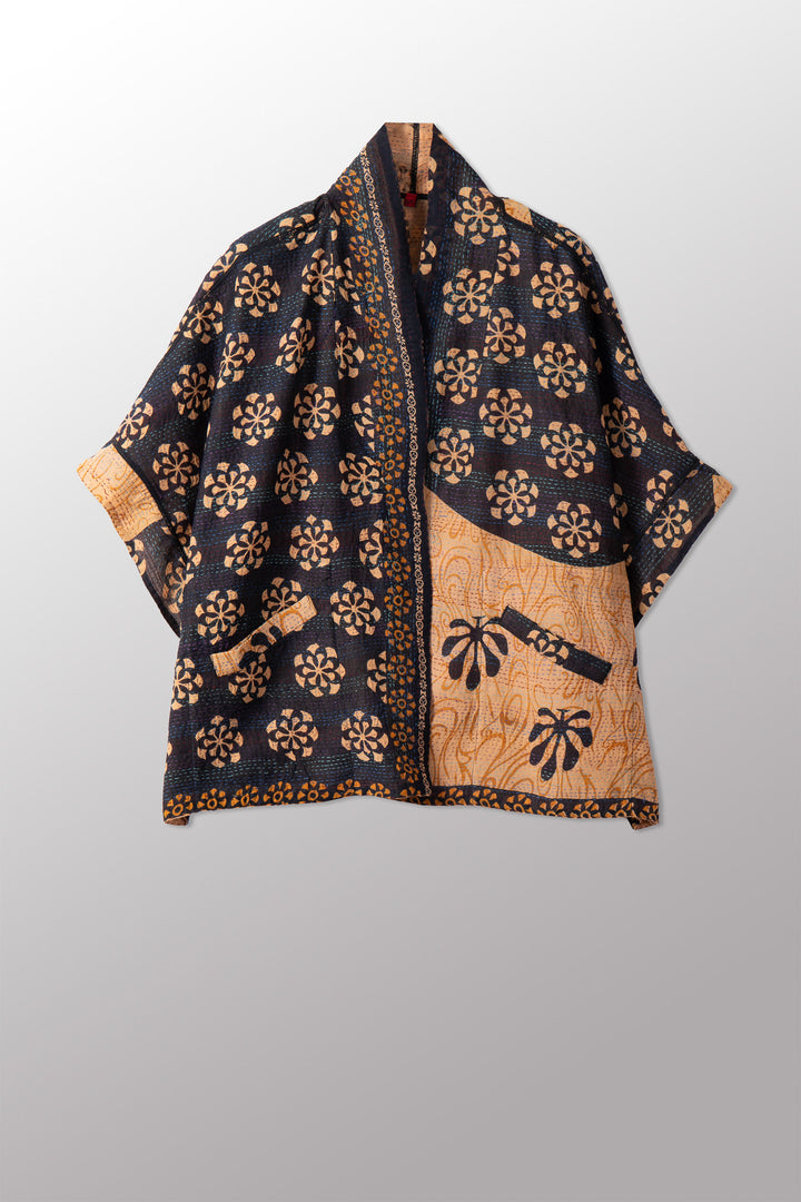 VINTAGE COTTON & NEW VOILE KANTHA MINI PONCHO - cn2060-0001a -