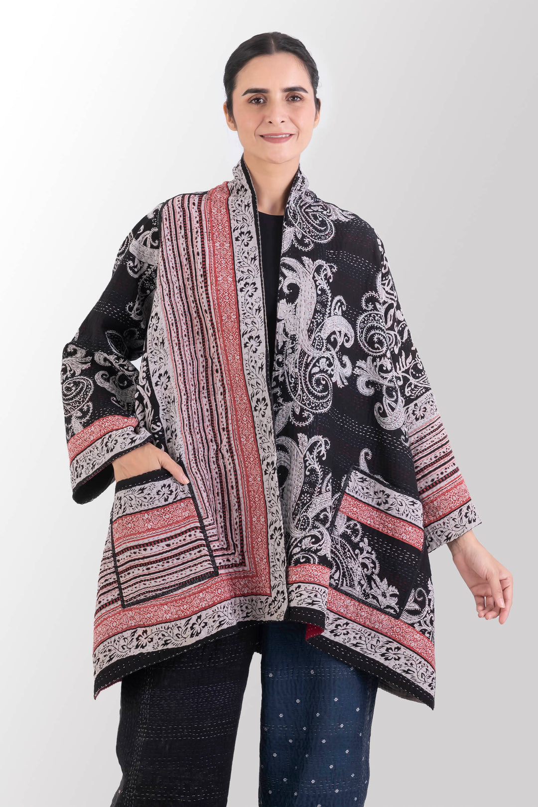 PAISLEY & PATCH KANTHA A-LINE JKT - py4003-blk -
