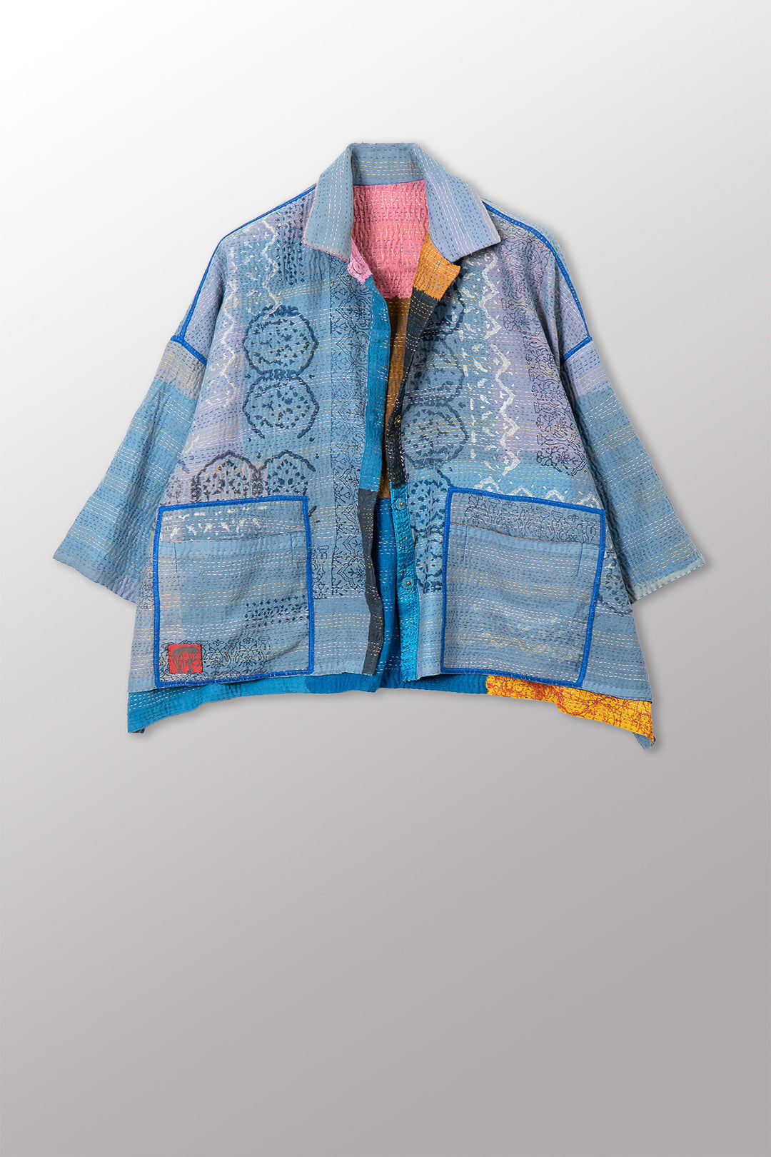 MOSAIC FRAY PATCH KANTHA CROPPED TENT SHIRT - zb2596-mlt -