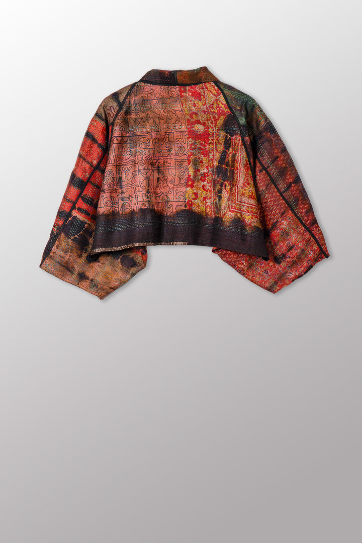 TIE DYE VINTAGE SILK KANTHA PUFF SLV. SHRUG - st-sv2062-0001a -