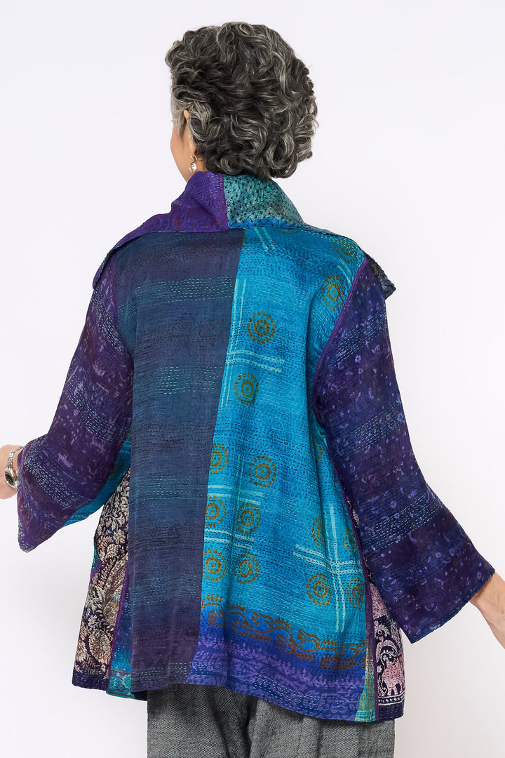 VINTAGE SILK KANTHA FLARE JKT - sv2010-0051a -