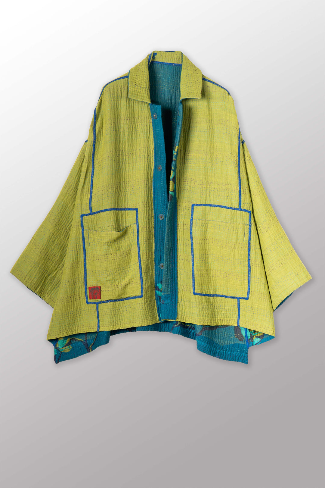 BLOOMING FLOWERS KANTHA OVERSIZED MINI COAT - bf4332-blu -
