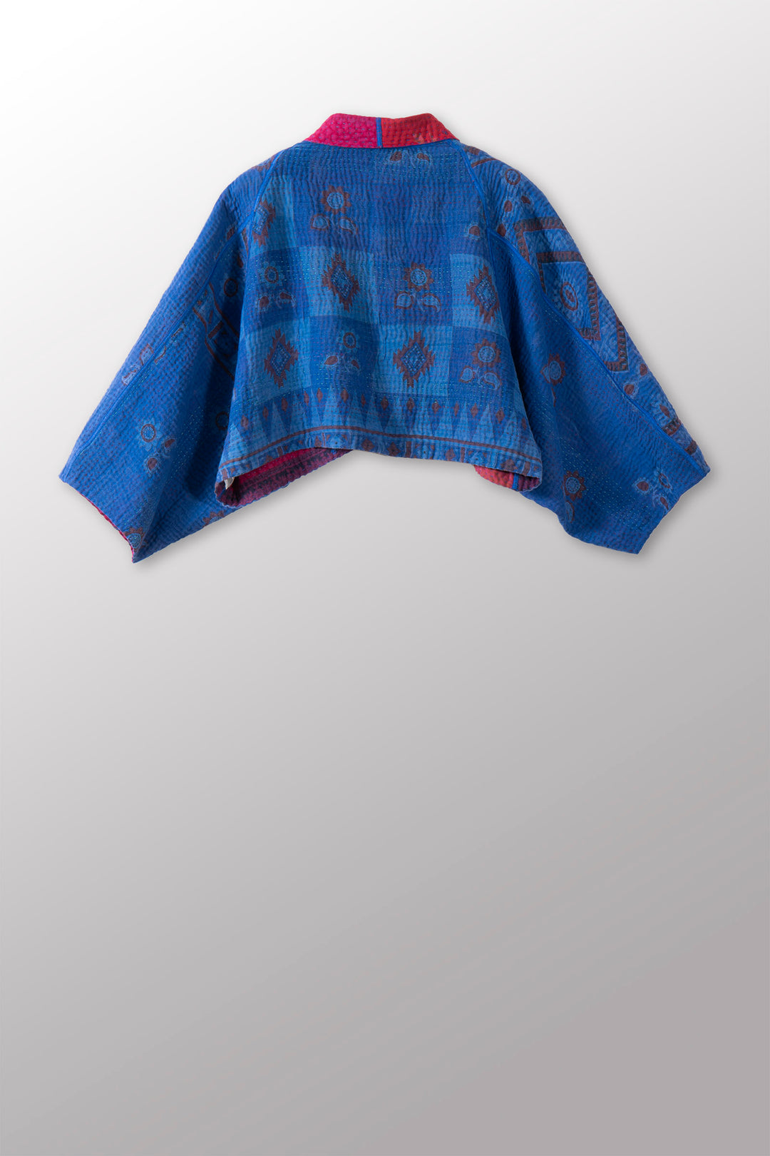 COTTON OVERDYE KANTHA PUFF SLV. SHRUG - ov4062-cblu007a -