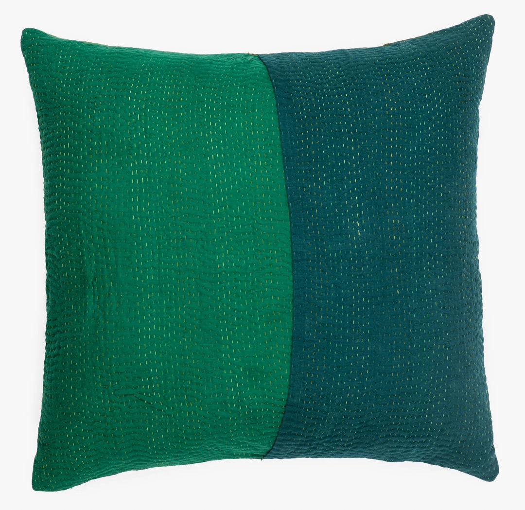 Landscape Fray Path Vintage Kantha Pillow -Green