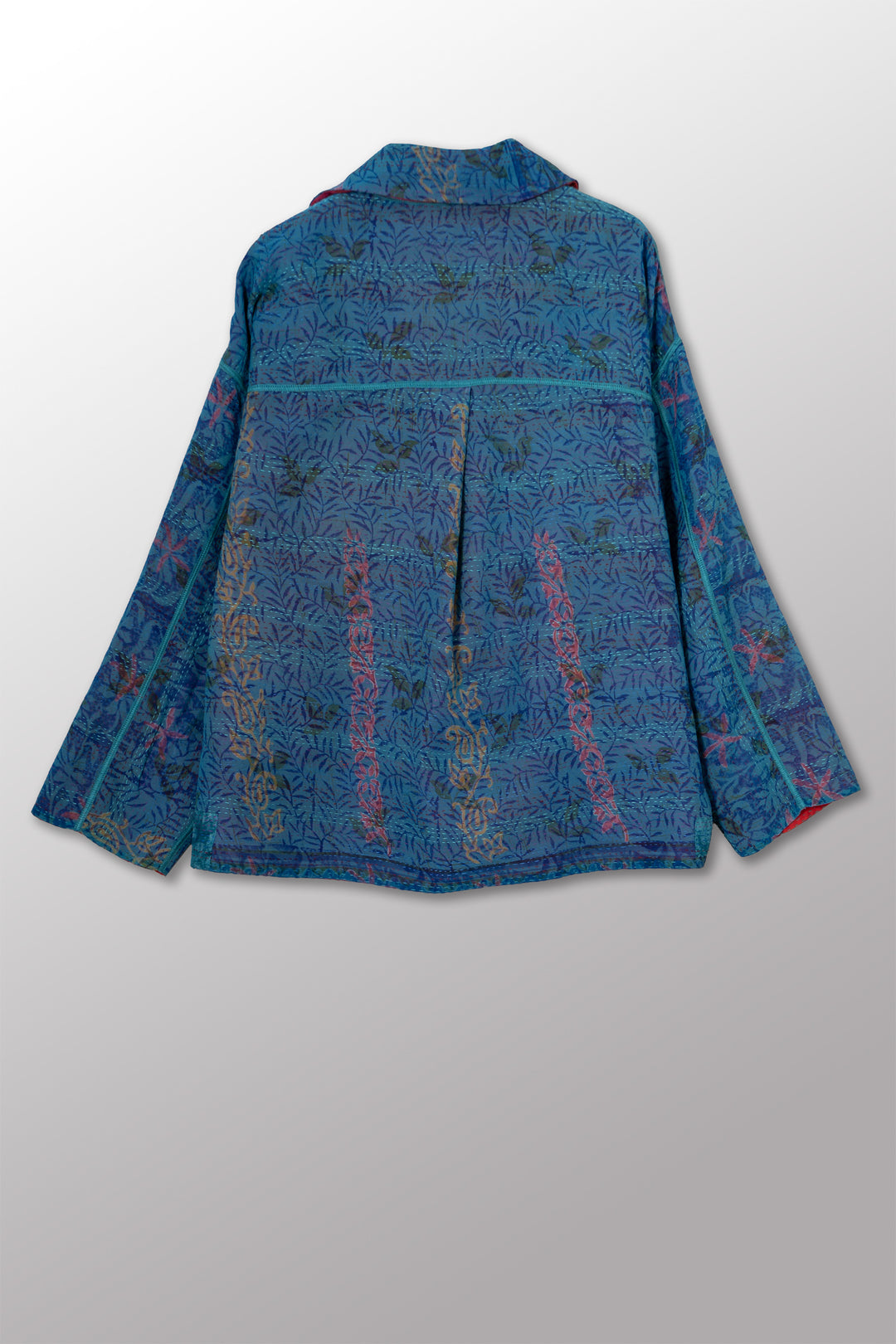 VINTAGE SILK GEORGETTE COTTON KANTHA CROPPED SHIRT JACKET - gc2075-0001a -