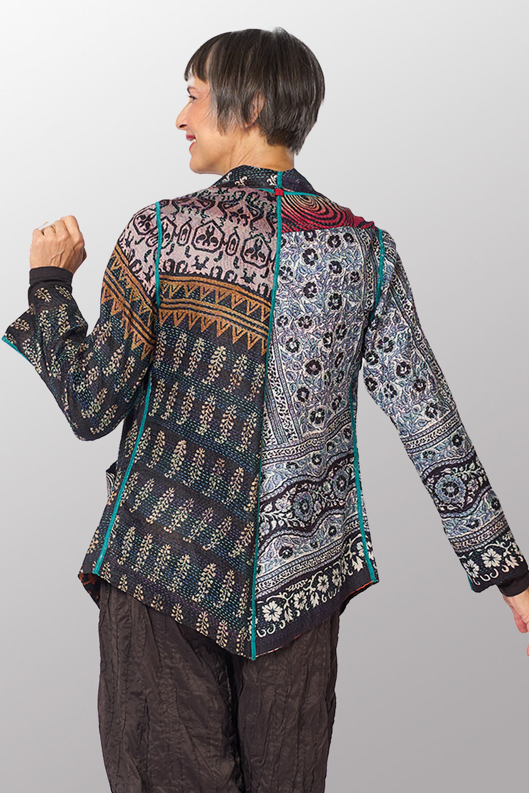 VINTAGE SILK KANTHA WING COLLAR JKT - sv2013-0040s -