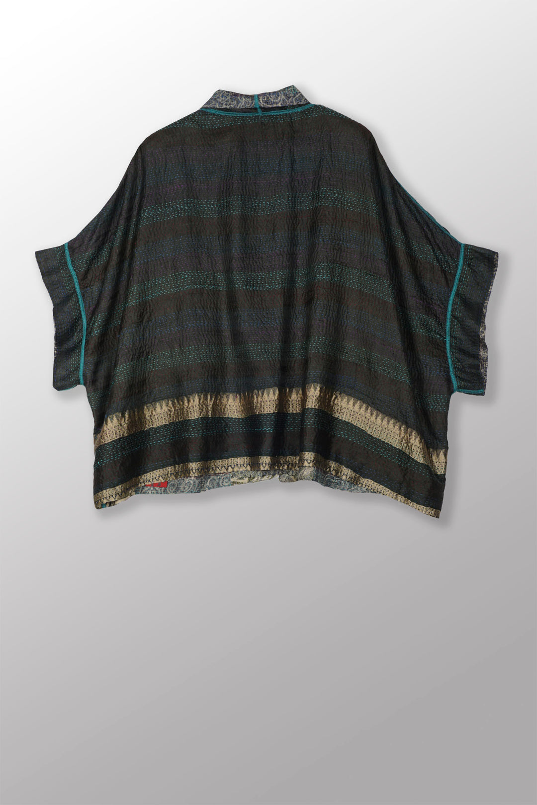 VINTAGE SILK GEORGETTE KANTHA MINI PONCHO - sg2060-0011a -