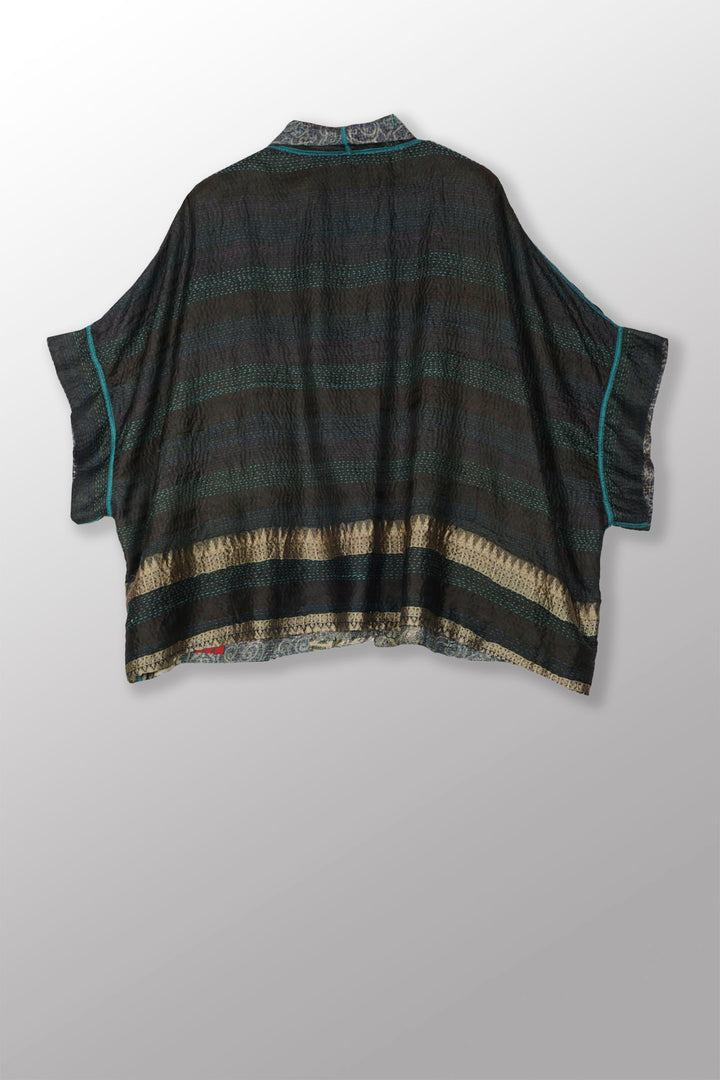 VINTAGE SILK GEORGETTE KANTHA MINI PONCHO - sg2060-0011a -