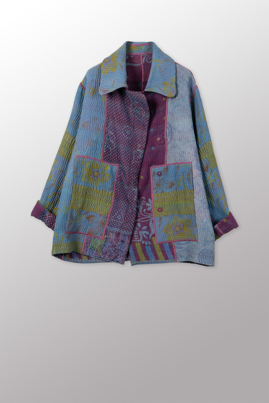 COTTON OVERDYE KANTHA PEA COAT - ov4349-cblu001m -