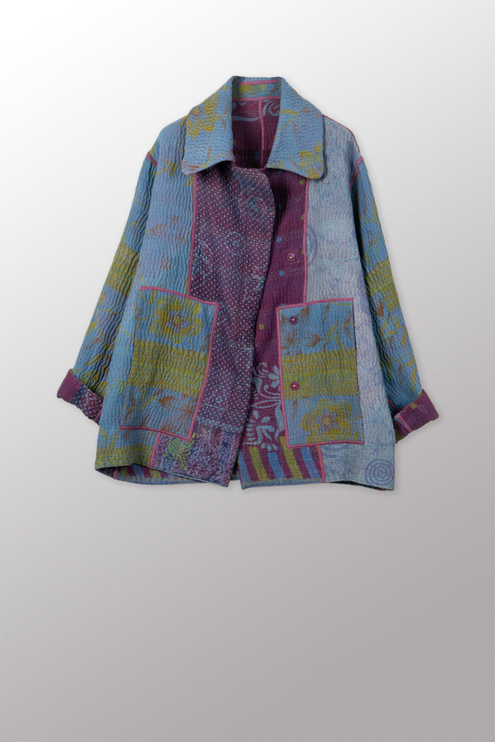 COTTON OVERDYE KANTHA PEA COAT - ov4349-cblu001m -