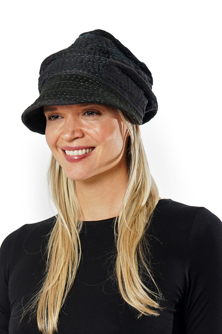COTTON SILK SW PATCH KANTHA HALF BRIM HAT - ws4881-blk -