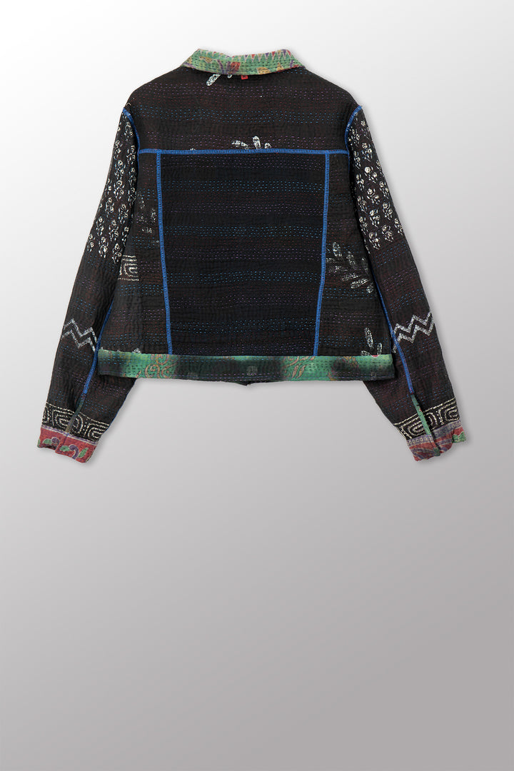 VINTAGE COTTON GREY CLAMP TIE DYE KANTHA TRUCKR JACKET - su4091-0001m -