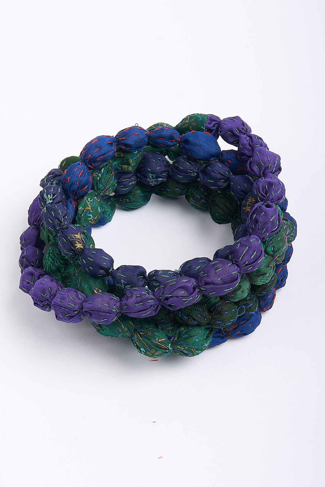 MONE SHIBORI TIE DYE KANTHA TIE-BEADS LONG NECKLACE - ms2707-tel -