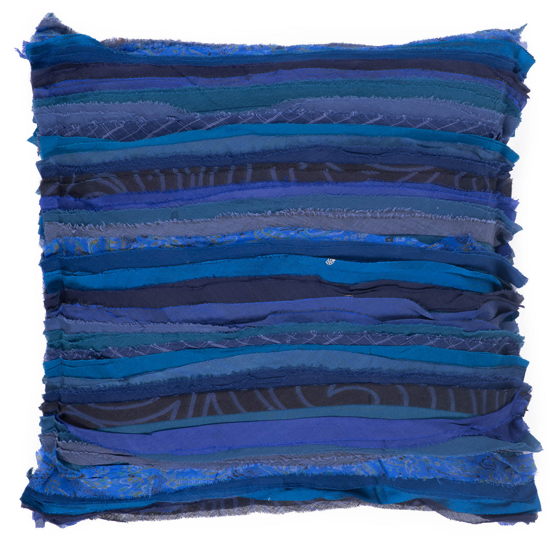 Wavy Stripe Vintage Patch Pillow Sham -Blue