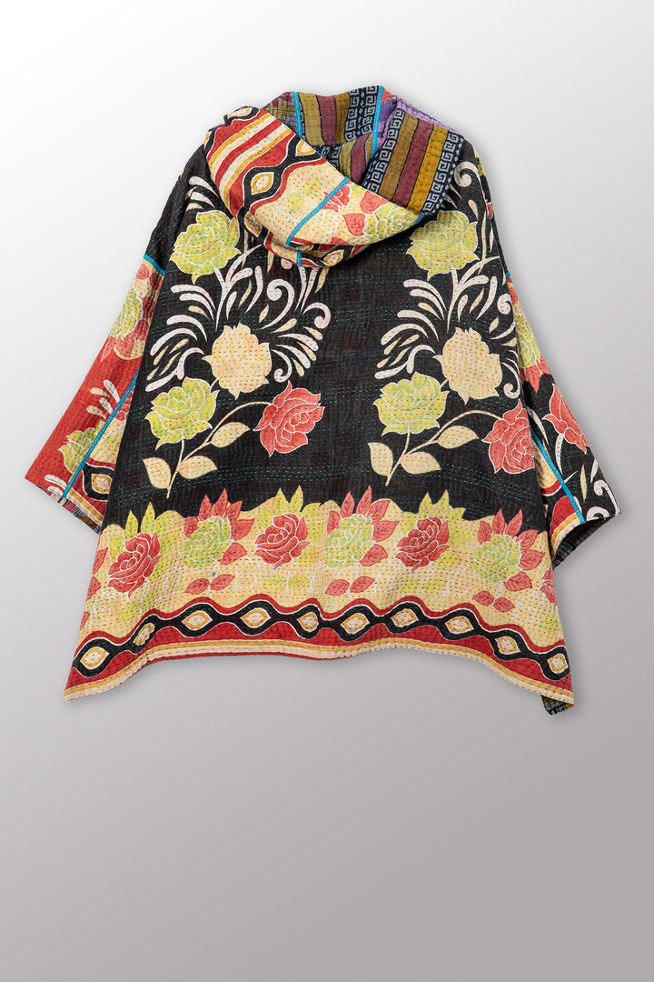 VINTAGE COTTON KANTHA HOODIE PONCHO - cv4064-0039a -