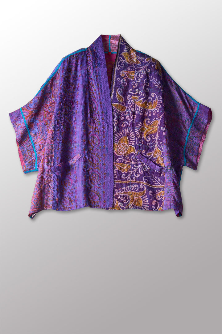 VINTAGE SILK KANTHA MINI PONCHO - sv2060-0007a -