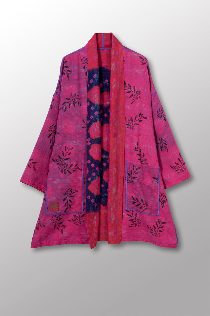 VINTAGE COTTON & NEW VOILE KANTHA HAORI JACKET - cn2068-0002a -