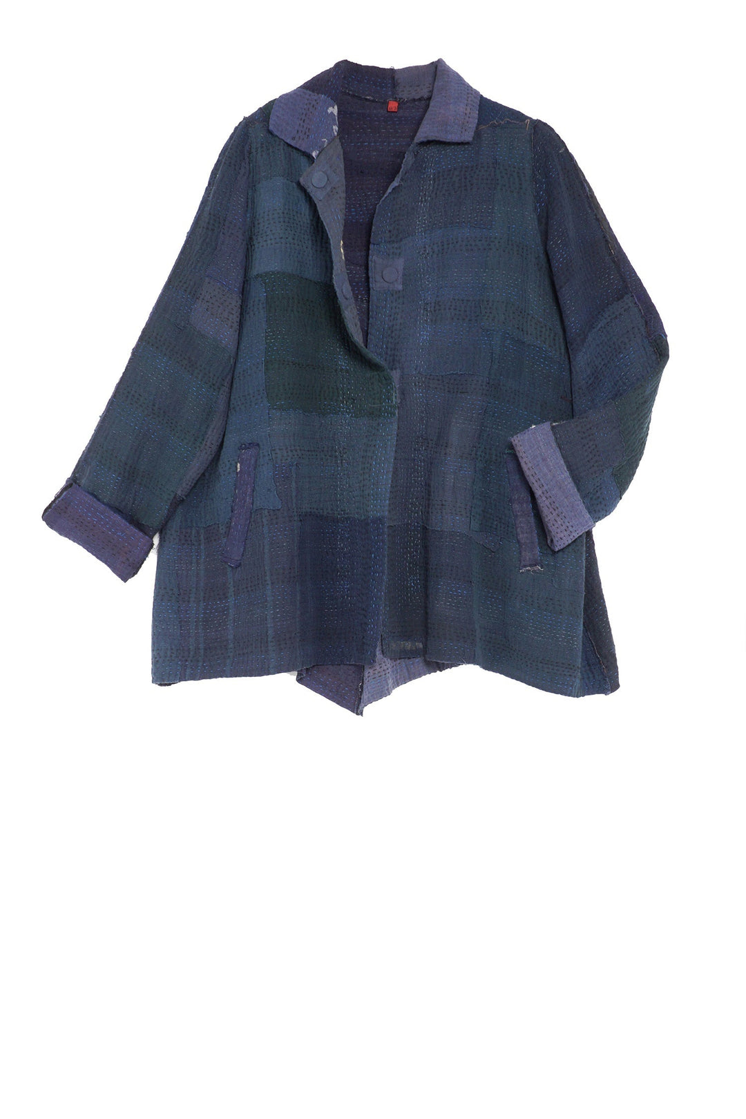 FRAYED PATCH KANTHA BACK FLARE JKT - fi4046-nvy -