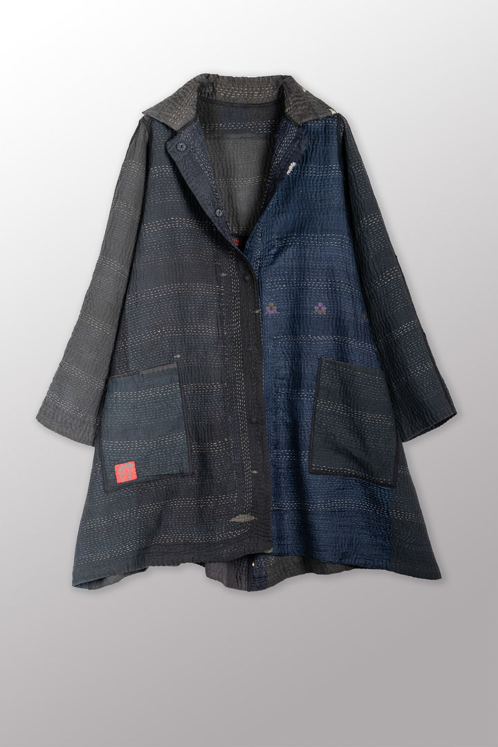 JAIPUR PATCH KANTHA A-LINE DUSTER - jp4311-blk -