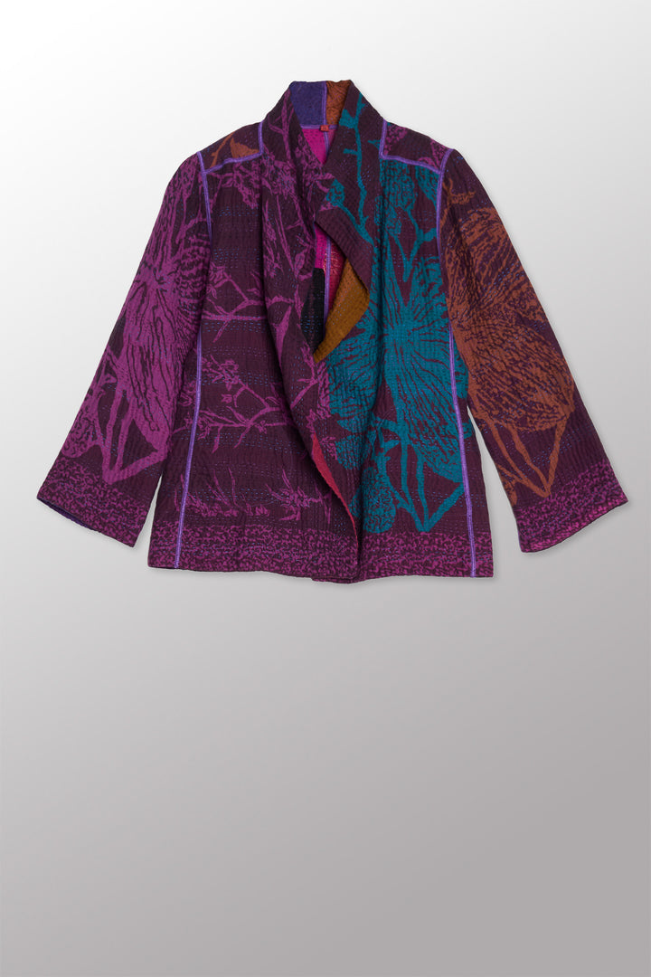 NIGHT FLOWERS KANTHA SHORT JACKET - nl4007-prp -