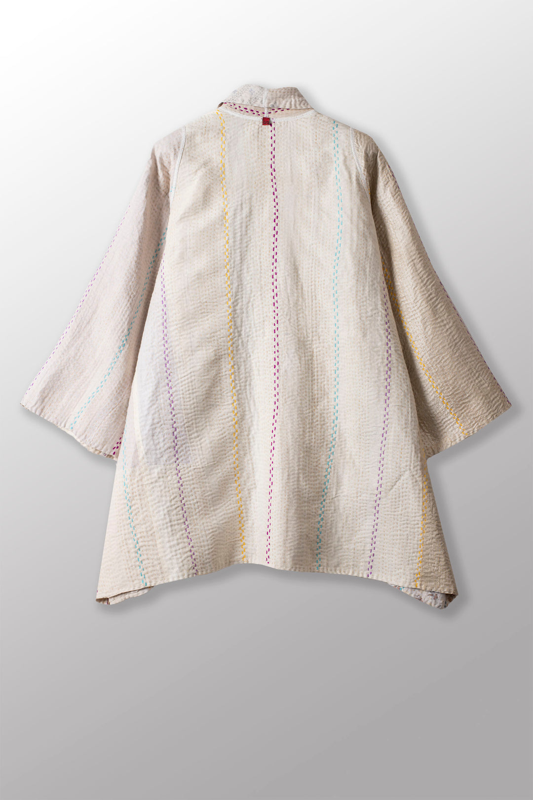 JEWEL WOVEN WITH VERTICAL PATCH KANTHA A-LINE JACKET - jv4003-ivy -