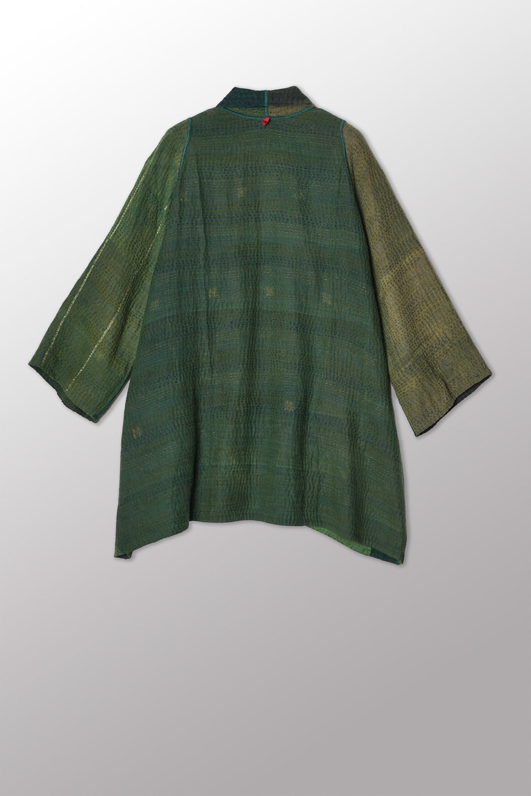 OVERDYED COTTON SILK SW PATCH OMBRE KANTHA A-LINE JACKET - ov-wo4003-grn -