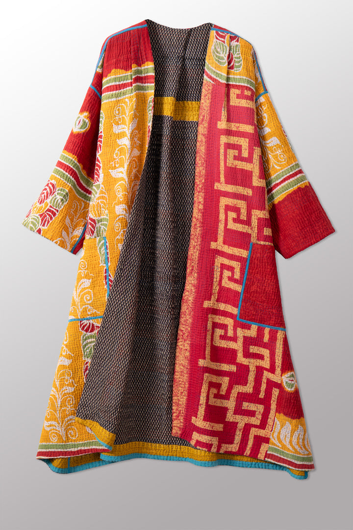 VINTAGE COTTON KANTHA LONG DUSTER - cv4328-0014a -
