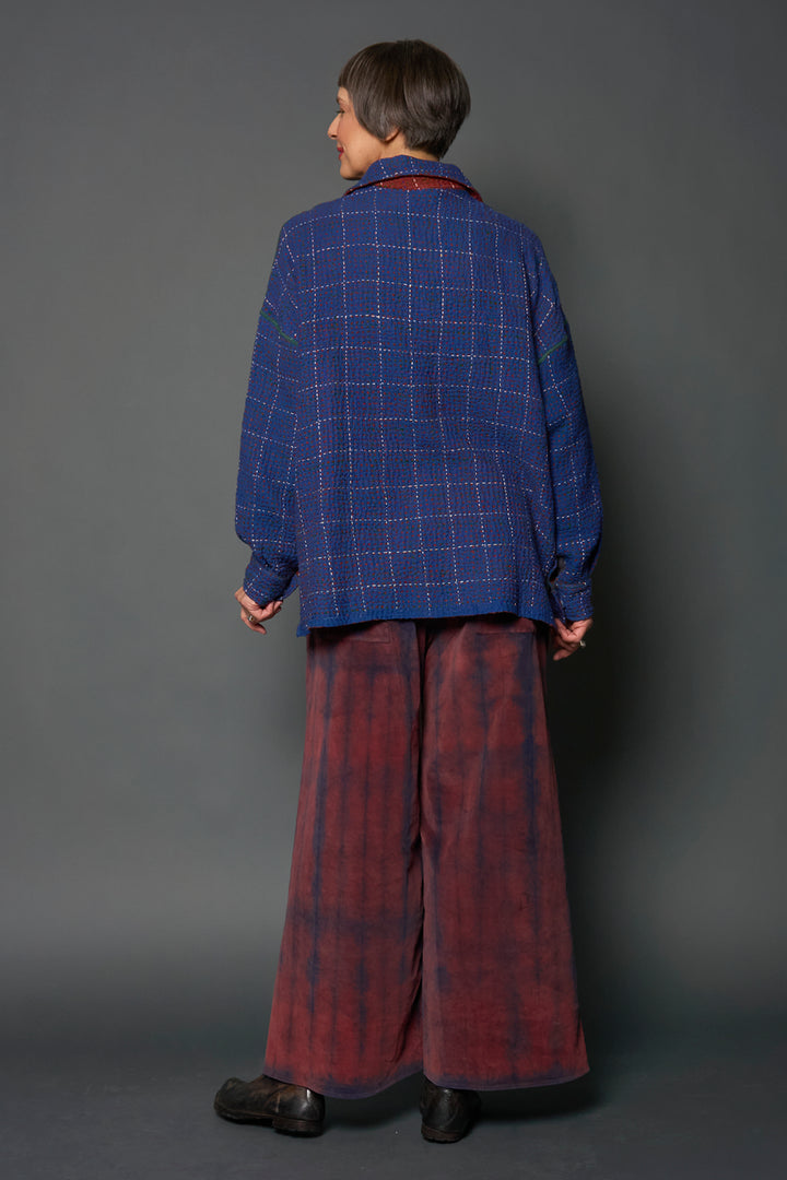 WOOL WAFFLE KANTHA RELAXED SHIRT JACKET - ww3j105-blu -