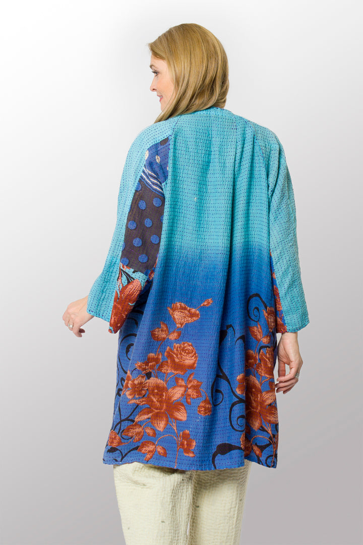 VINTAGE COTTON BBK KANTHA KIMONO DUSTER - bb2317-0010a -