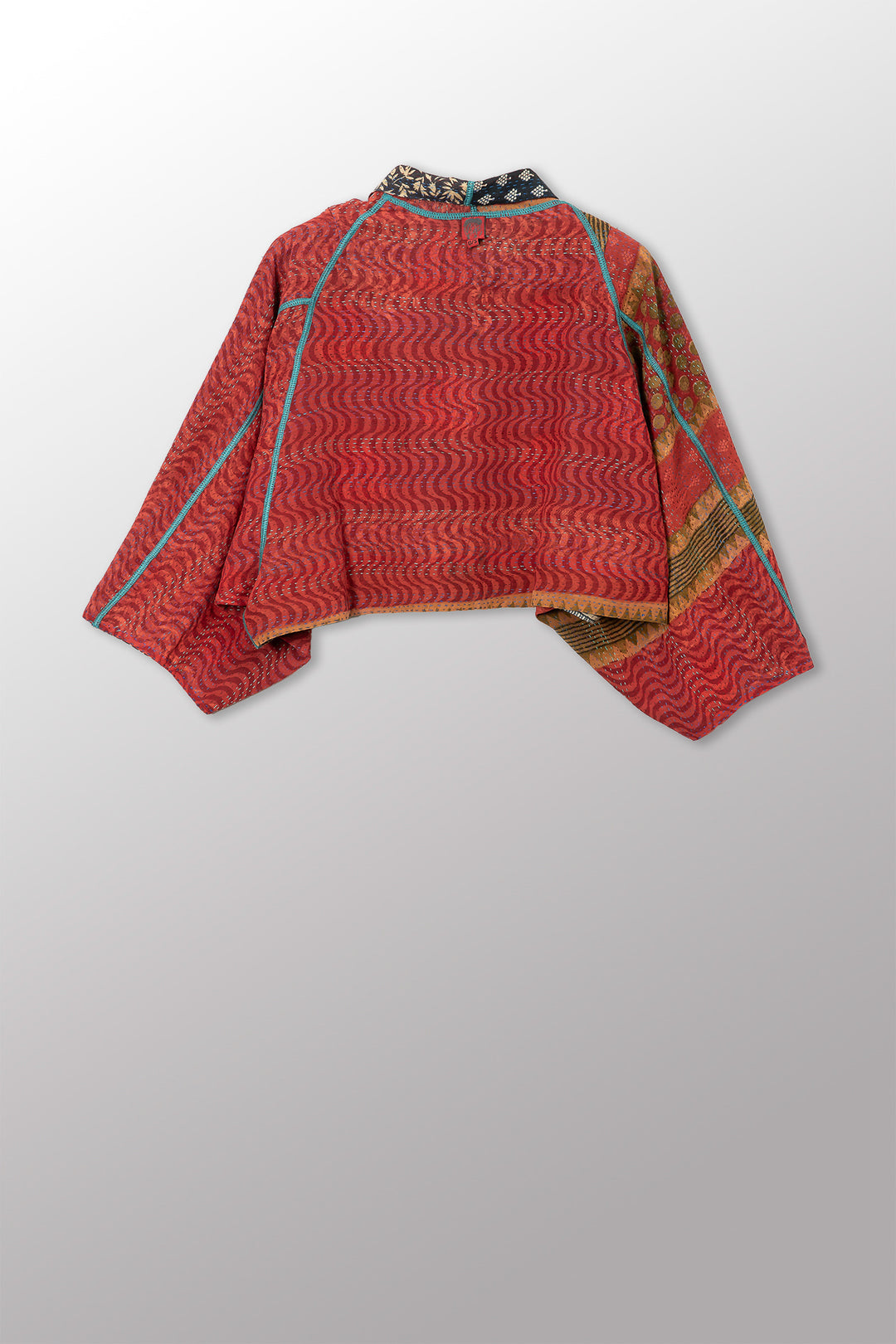 VINTAGE SILK GEORGETTE COTTON KANTHA PUFF SLV. SHRUG - gc2062-0007a -
